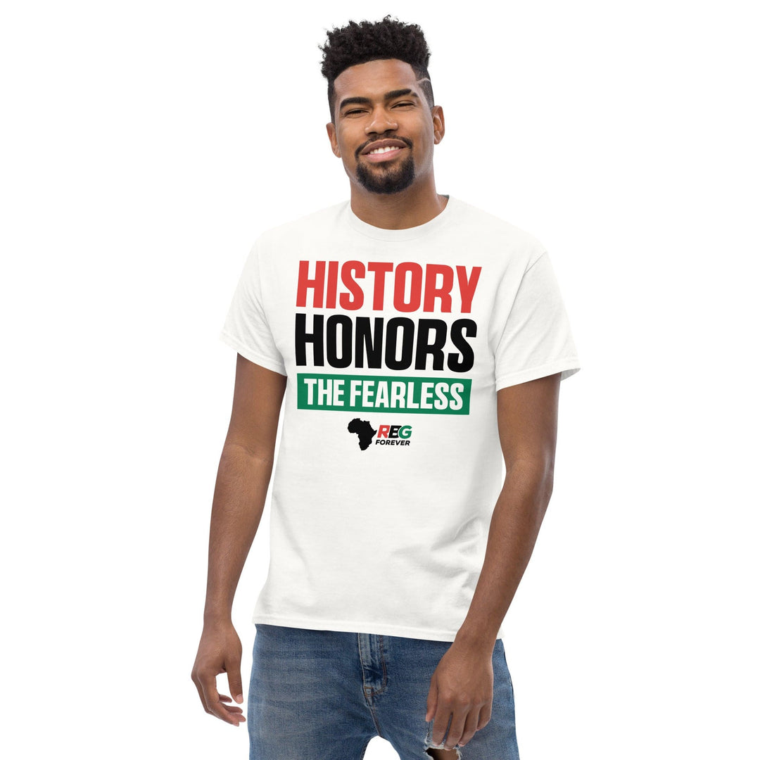 History Honors the Fearless Unisex Short Sleeve T-Shirt (White, Mock Up Image 10)