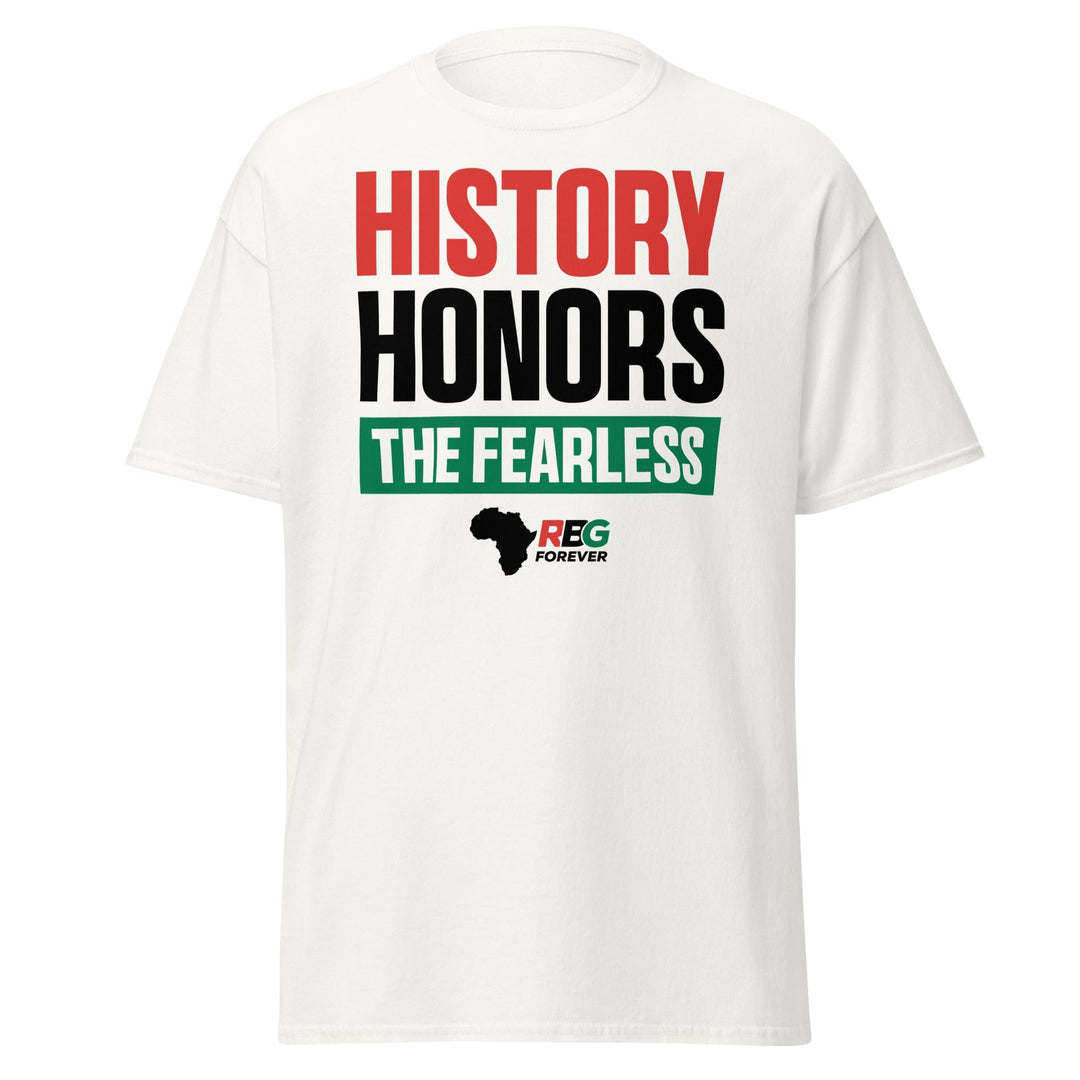 History Honors the Fearless Unisex Short Sleeve T-Shirt (White, Mock Up Image 8)