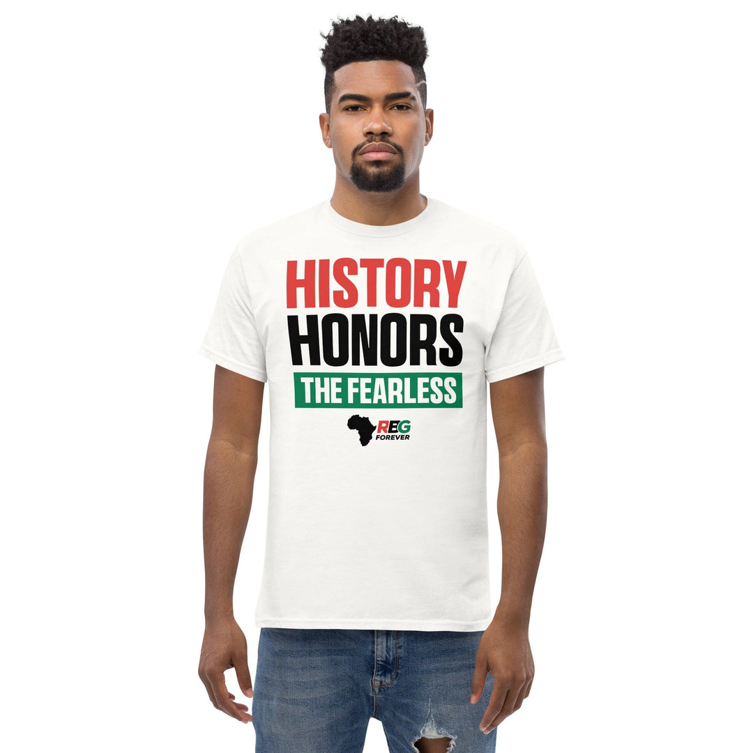 History Honors the Fearless Unisex Short Sleeve T-Shirt (White, Mock Up Image 9)