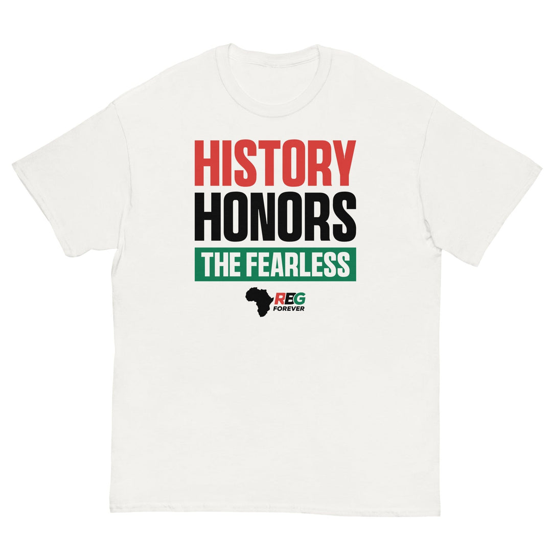 History Honors the Fearless Unisex Short Sleeve T-Shirt (White, Mock Up Image 11)