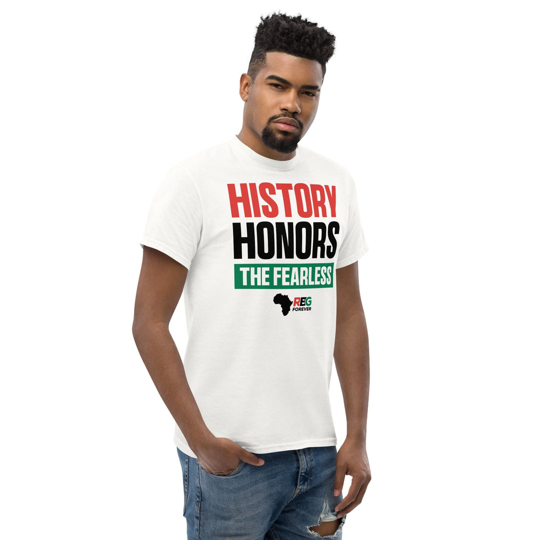 History Honors the Fearless Unisex Short Sleeve T-Shirt (White, Mock Up Image 1)