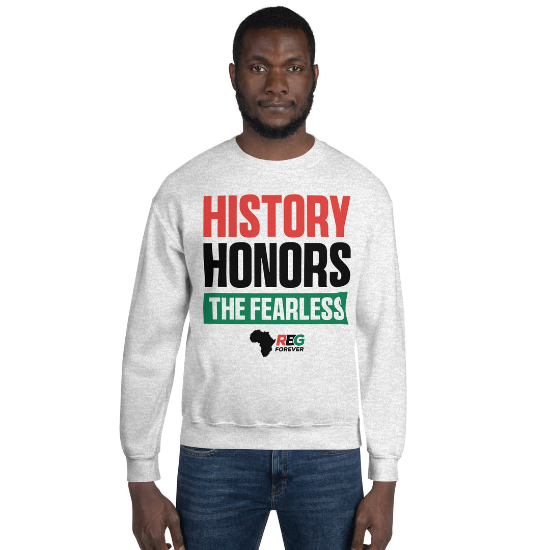 History Honors the Fearless Sweatshirt by RBG Forever (Front Model, Ash)