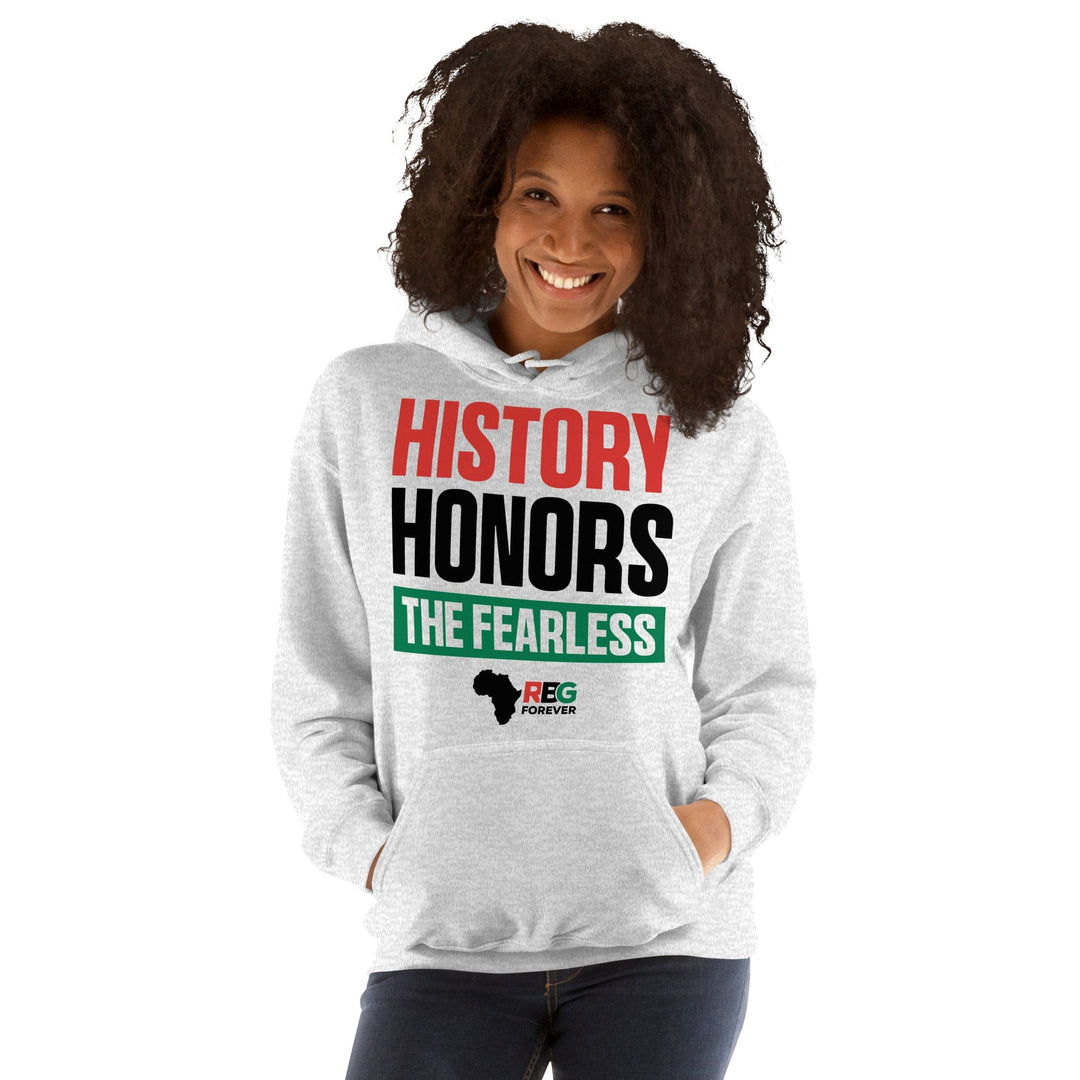 History Honors the Fearless Unisex Hooded Sweatshirt (Ash Mock Up 9)