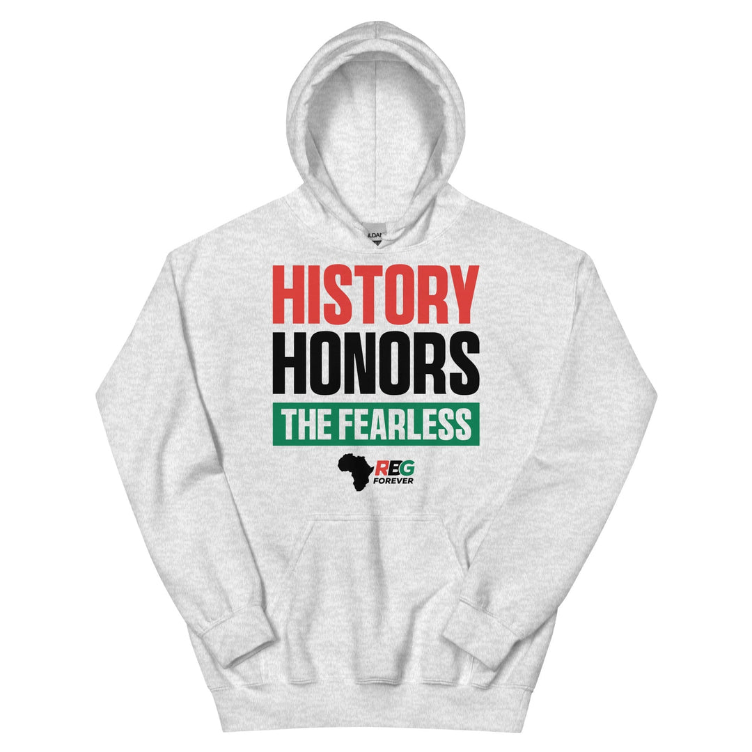 History Honors the Fearless Unisex Hooded Sweatshirt (Ash, Main)