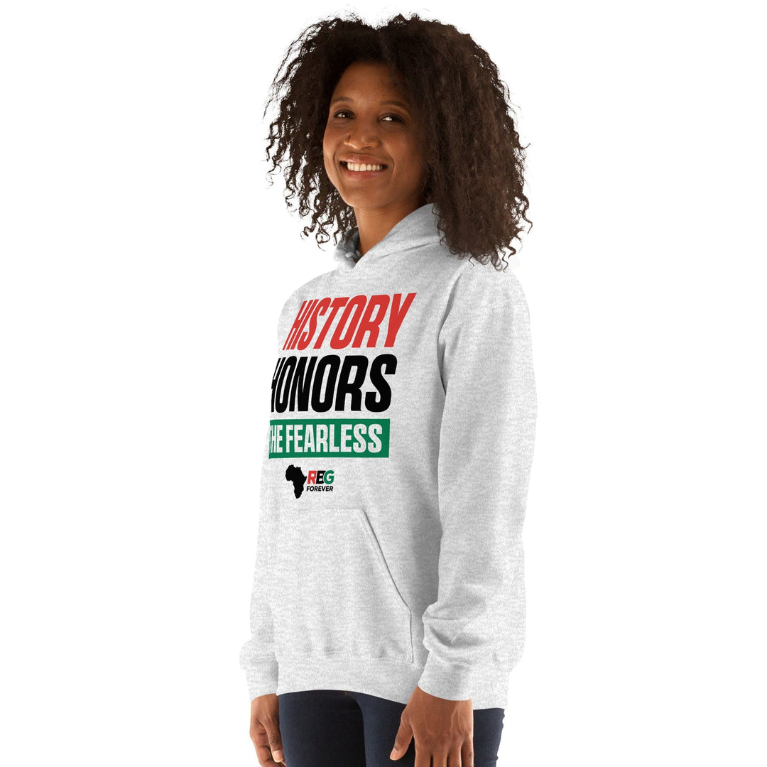 History Honors the Fearless Unisex Hooded Sweatshirt (Ash Mock Up 5)