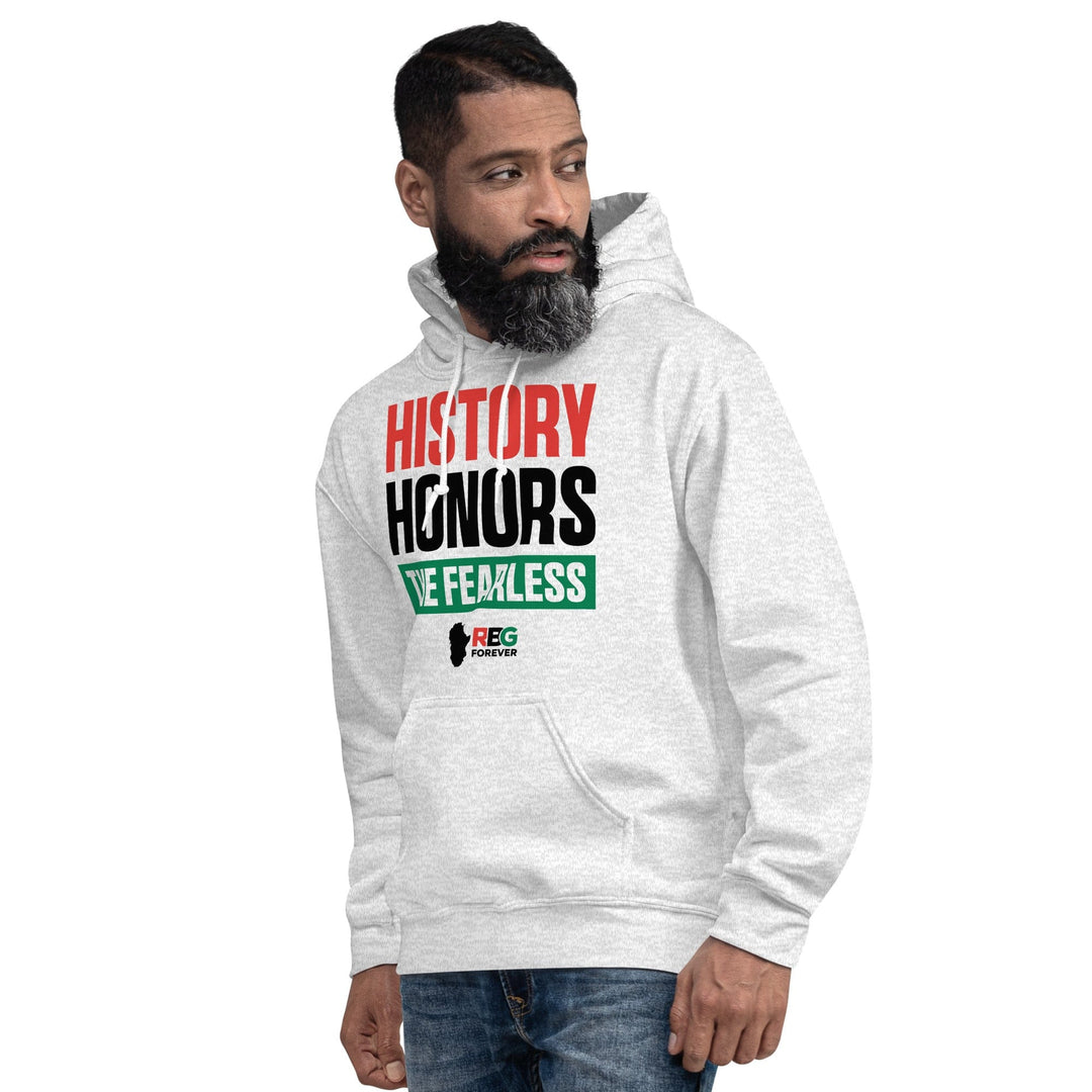 History Honors the Fearless Unisex Hooded Sweatshirt (Ash Mock Up 8)