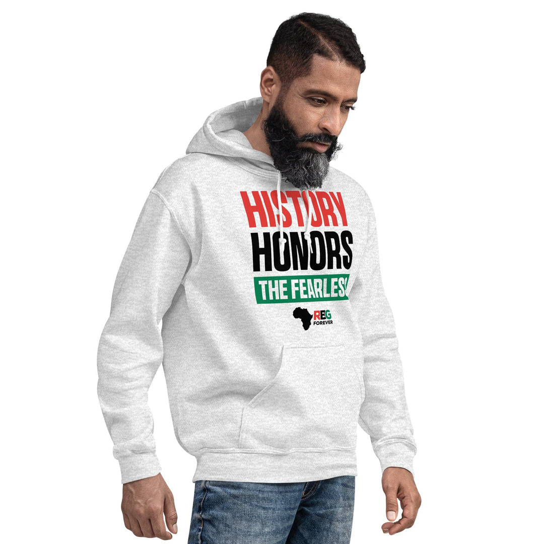 History Honors the Fearless Unisex Hooded Sweatshirt (Ash Mock Up 7)