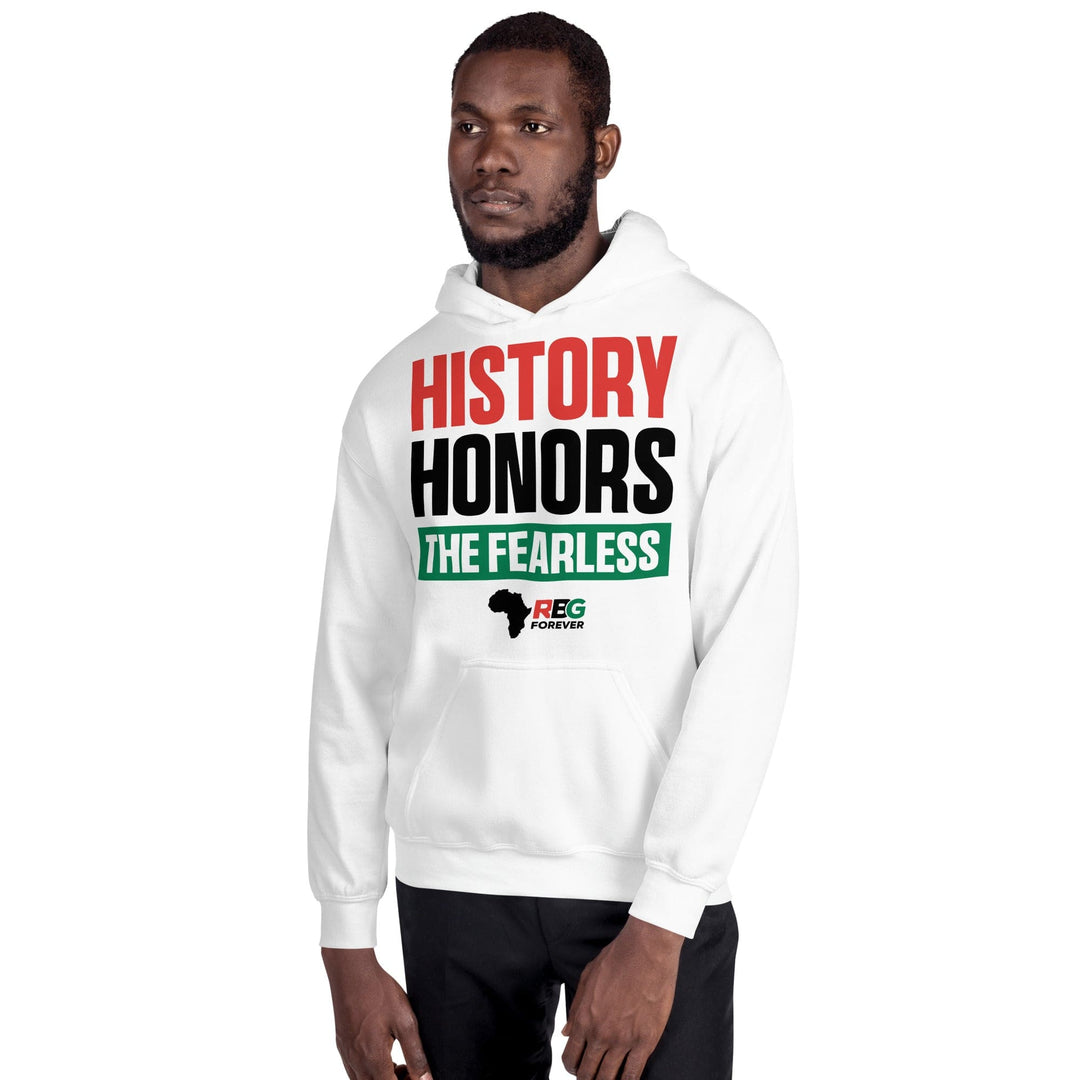 History Honors the Fearless Unisex Hooded Sweatshirt (White Mock Up 8)