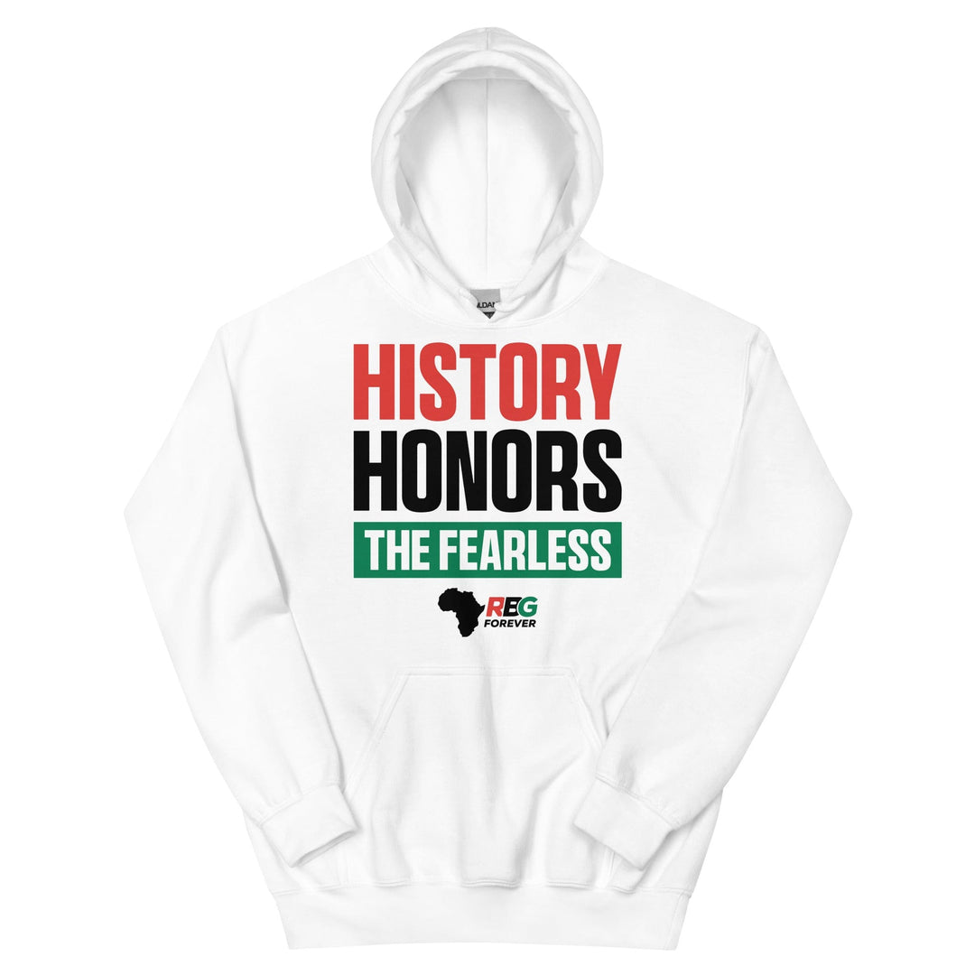 History Honors the Fearless Unisex Hooded Sweatshirt (White, Main)