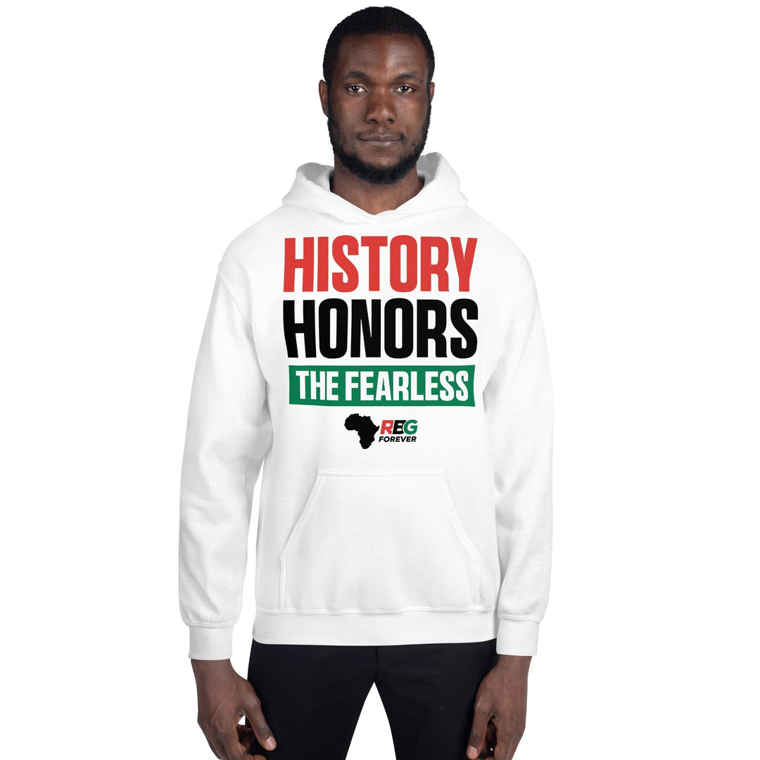 History Honors the Fearless Unisex Hooded Sweatshirt (White Mock Up 6)