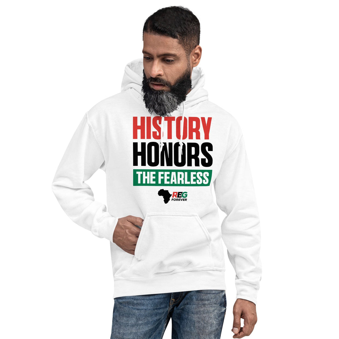 History Honors the Fearless Unisex Hooded Sweatshirt (White Mock Up 7)