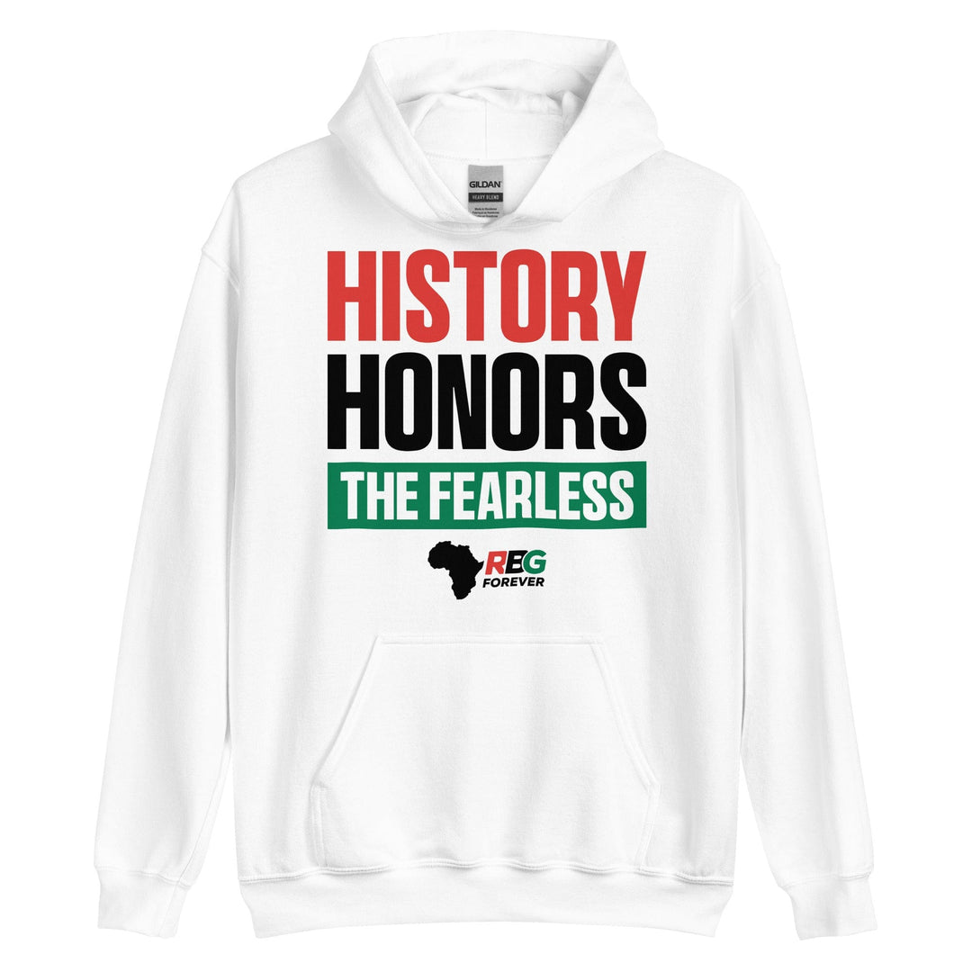 History Honors the Fearless Unisex Hooded Sweatshirt (White Mock Up 9)