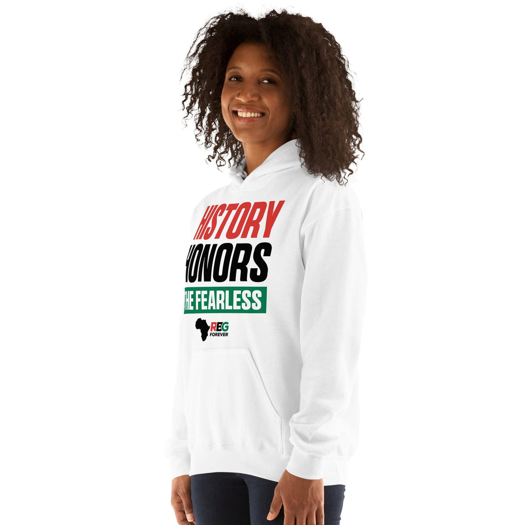 History Honors the Fearless Unisex Hooded Sweatshirt (White Mock Up 2)