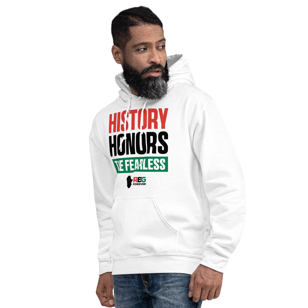 History Honors the Fearless Unisex Hooded Sweatshirt (White Mock Up 4)