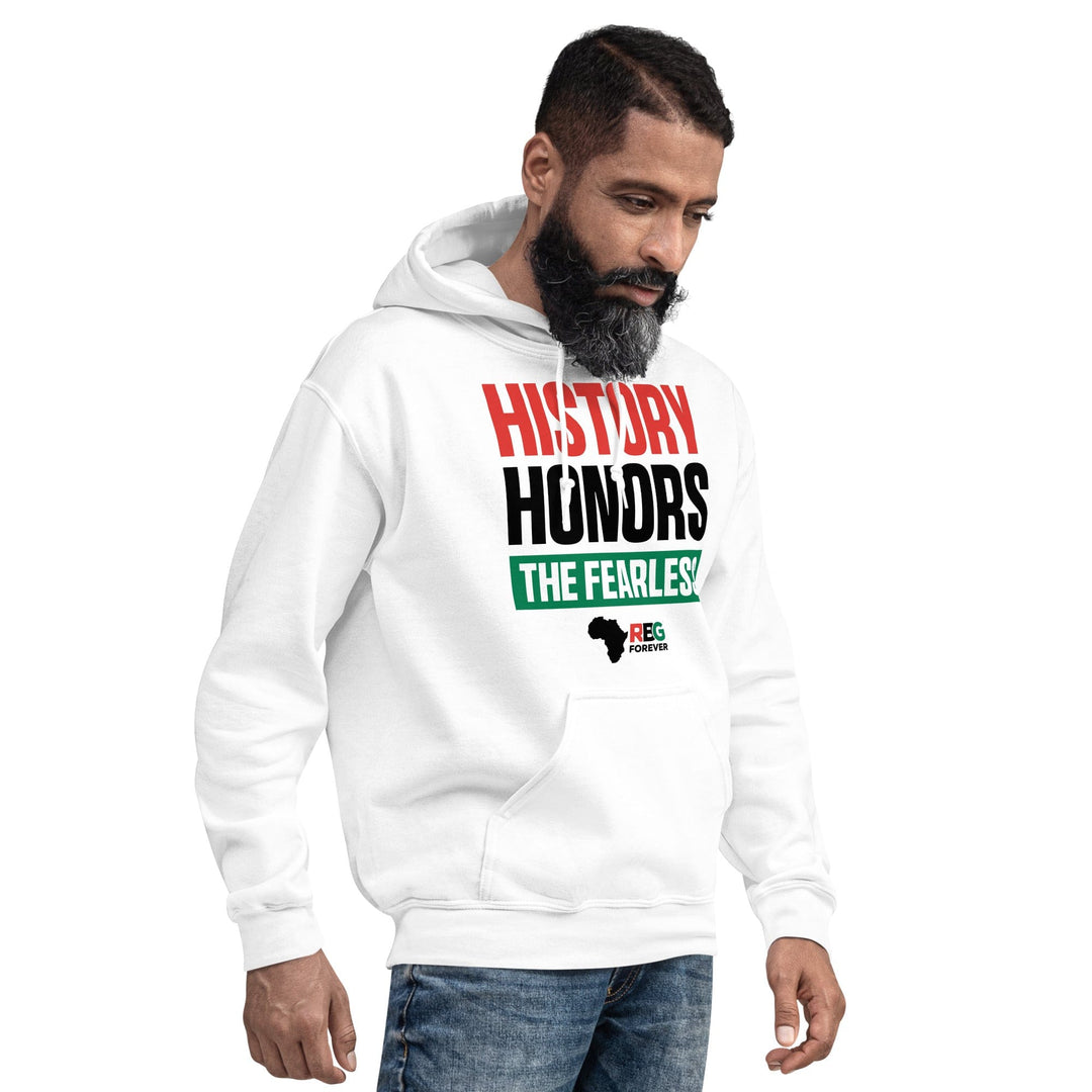 History Honors the Fearless Unisex Hooded Sweatshirt (White Mock Up 3)