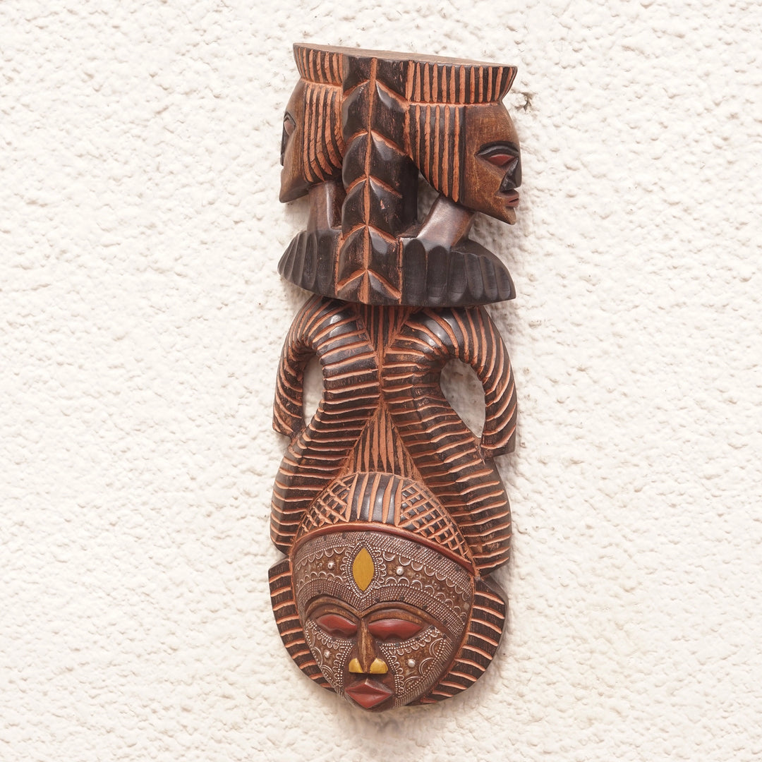 Vigilant Woman: Authentic Hand Made African Mask by Victor Dushie (Textured Background 2)