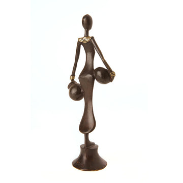 Woman with Calabash Bowl: Burkina Faso Bronze Sculpture (Rear)