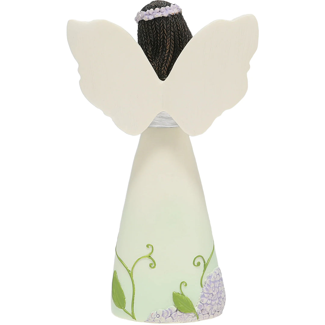 You're an Angel Angelic Figurine with Hydrangea by Pavilion Gifts (Ebony Elements Collection, Rear View)