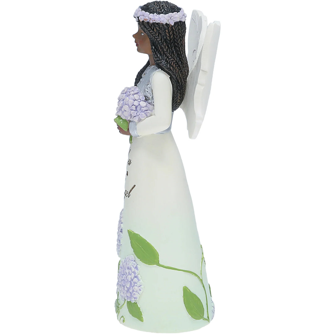 You're an Angel Angelic Figurine with Hydrangea by Pavilion Gifts (Ebony Elements Collection, Side View 2)