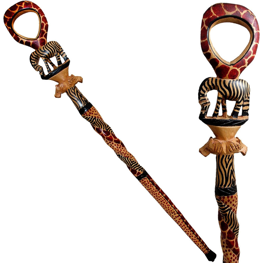 Kenyan Wiseman and Lion African Walking Cane by Stoneage Arts