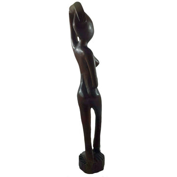 Hand Made Sierra Leonean Mahogany Wood African Woman Posing (Rear) 