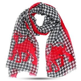 Lightweight Houndstooth and Crimson Elephant Long Scarf by The Elephant Boutique