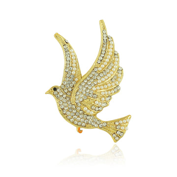 Zeta Phi Beta Inspired Faux Pearl and Rhinestone Dove Brooch (Gold)