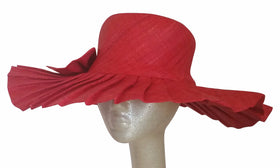 Neema: Hand Woven Pleated Red Madagascar Raffia Sun Hat