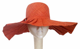 Nkechi: Hand Woven Pleated Orange Madagascar Raffia Sun Hat