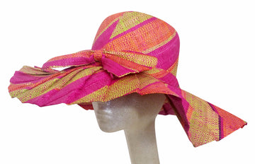 Nneka: Hand Woven Pleated Multicolored Madagascar Raffia Sun Hat