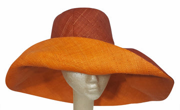 Abdalla: Hand Made Burnt Orange and Dark Orange Madagascar Big Brim Raffia Sun Hat