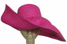 Adebola: Authentic African Hand Made Fuchsia Madagascar Big Brim Raffia Sun Hat