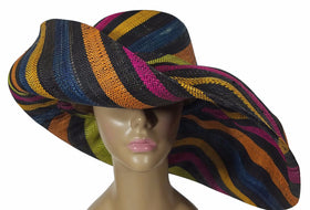 Zanna: Authentic African Hand Made Multi-Colored Madagascar Big Brim Raffia Sun Hat