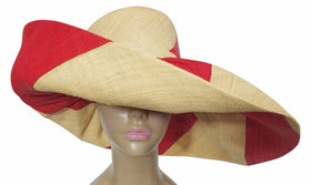 Yamina: Authentic African Hand Made Red & Natural Swirl Madagascar Big Brim Raffia Sun Hat