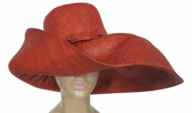 Zuwena: Authentic African Hand Made Burnt Orange Madagascar Big Brim Raffia Sun Hat