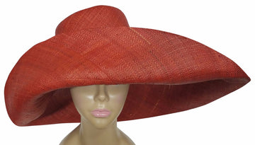 Zuwena: Authentic African Hand Made Burnt Orange Madagascar Big Brim Raffia Sun Hat