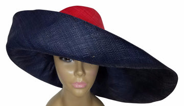 Zainabu: Authentic African Hand Made Red & Blue Madagascar Big Brim Raffia Sun Hat