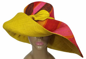 Yejide: Authentic African Hand Made Multi-Colored Madagascar Big Brim Raffia Sun Hat