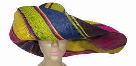 Zaklina: Authentic African Hand Made Multi-Colored Madagascar Big Brim Raffia Sun Hat