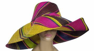 Zaklina: Authentic African Hand Made Multi-Colored Madagascar Big Brim Raffia Sun Hat