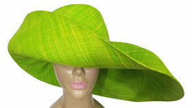 Waseme: Authentic African Hand Made Light Green Madagascar Big Brim Raffia Sun Hat