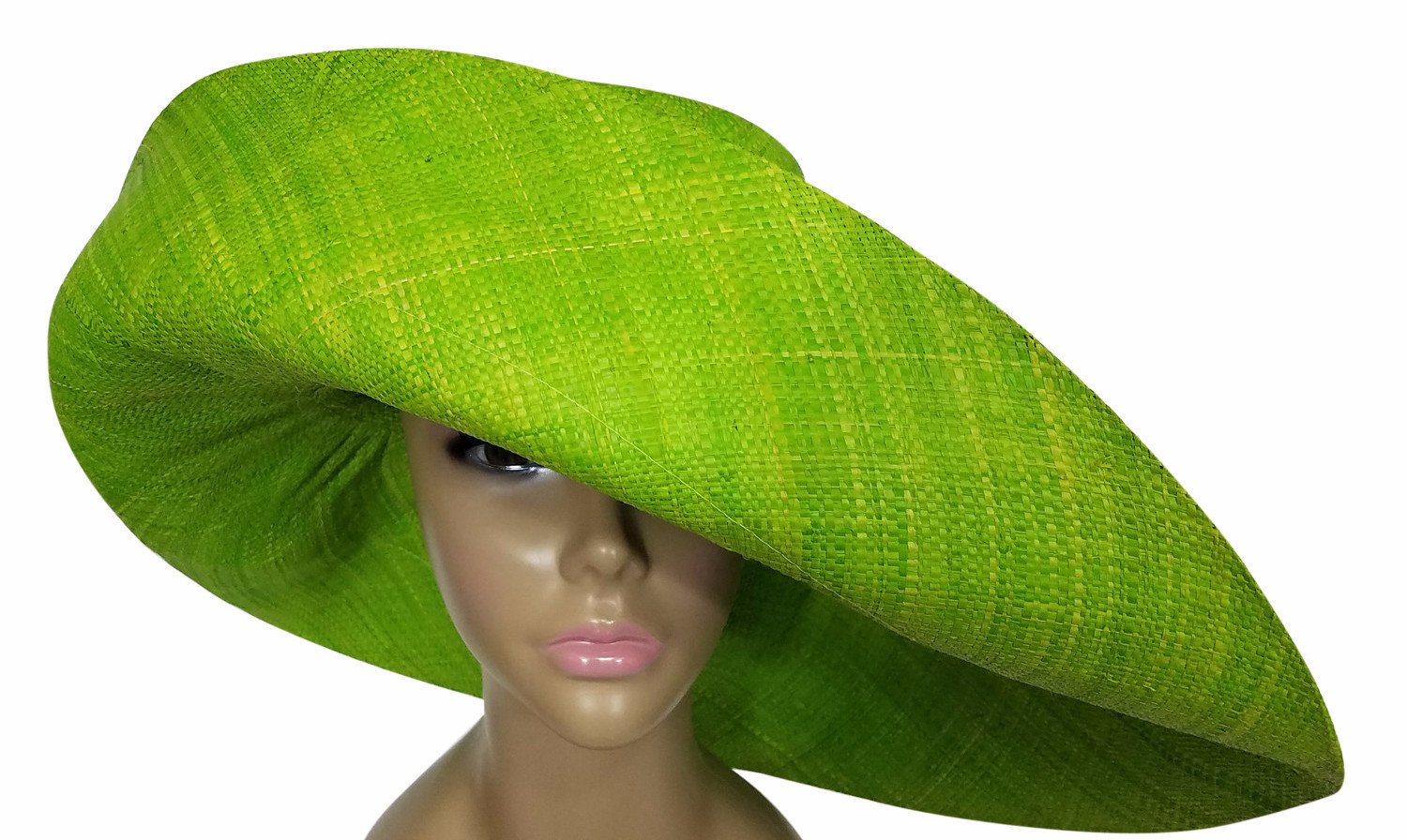 Waseme: Hand Made Light Green Madagascar Shapeable Big Brim Raffia 