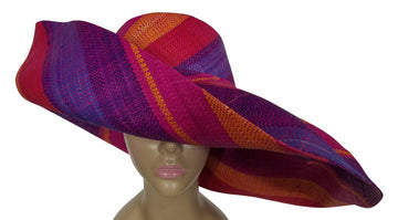 Umayma: Authentic African Hand Made Multicolored Madagascar Big Brim Raffia Sun Hat