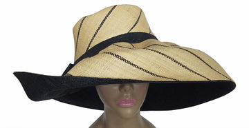 Fumnaya: Authentic African Hand Made Black and Natural Madagascar Big Brim Raffia Sun Hat