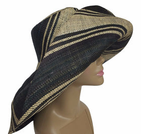 Efua: Authentic African Hand Made Black and Natural Madagascar Big Brim Raffia Sun Hat