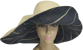 Efia: Authentic African Hand Made Black and Natural Madagascar Big Brim Raffia Sun Hat