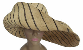 Dubaku: Authentic African Hand Made Black and Natural Madagascar Big Brim Raffia Sun Hat