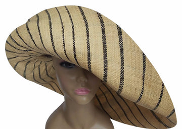 Dubaku: Authentic African Hand Made Black and Natural Madagascar Big Brim Raffia Sun Hat