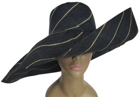 Enomwoyi: Authentic African Hand Made Black and Natural Madagascar Big Brim Raffia Sun Hats