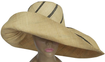 Enyonyam: Authentic African Hand Made Black and Natural Madagascar Big Brim Raffia Sun Hat